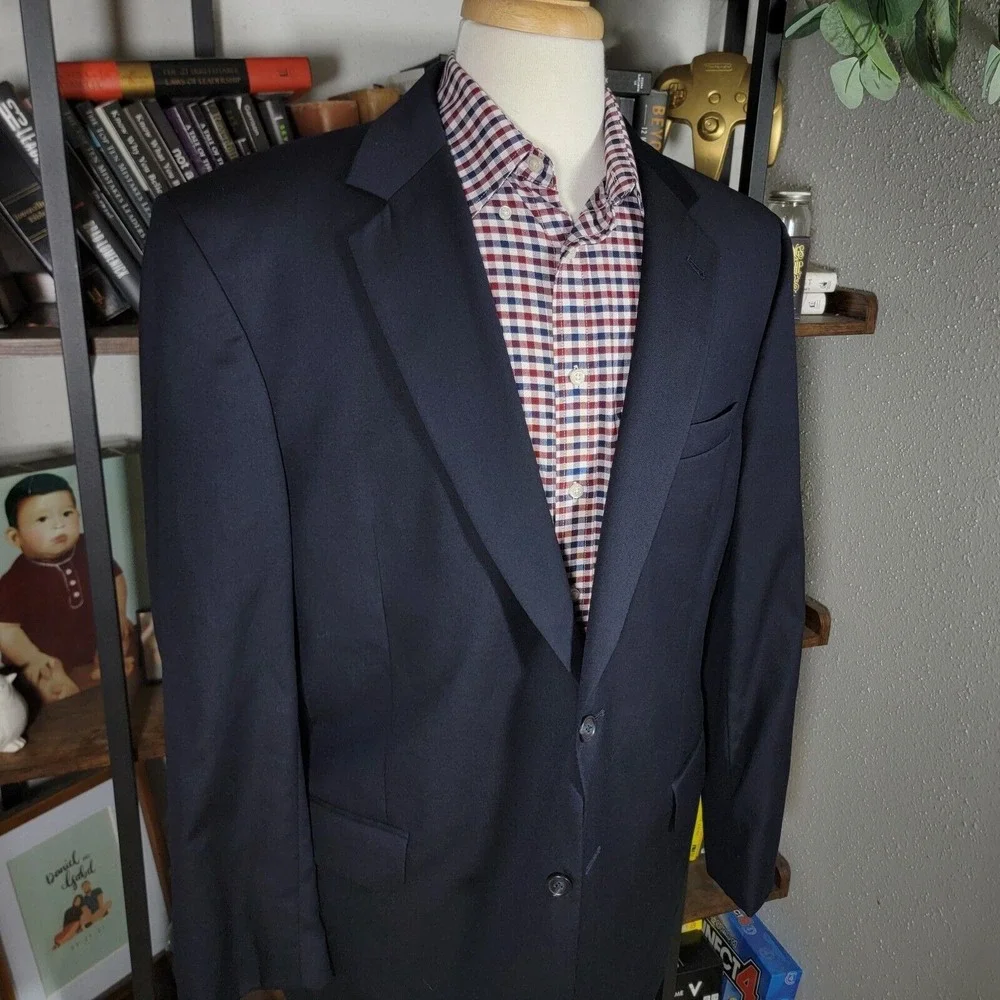 JOS A‎ BANK GORDON Men's Sport Coat Blazer Two Button Black Twill Wool Size 44L